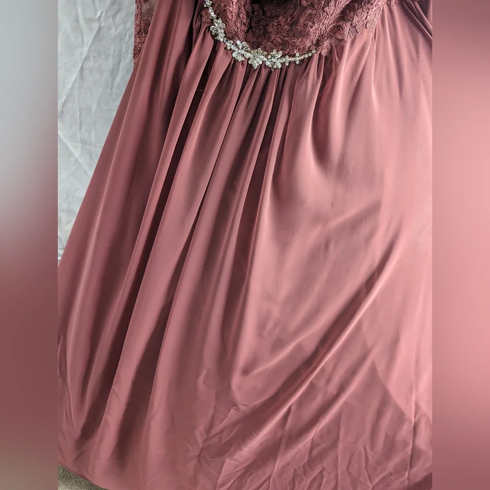 AZAZIE HAYEKA-Line Lace Chiffon Floor-Length Dress Desert Rose Bridesmaid gown - Picture 13 of 16